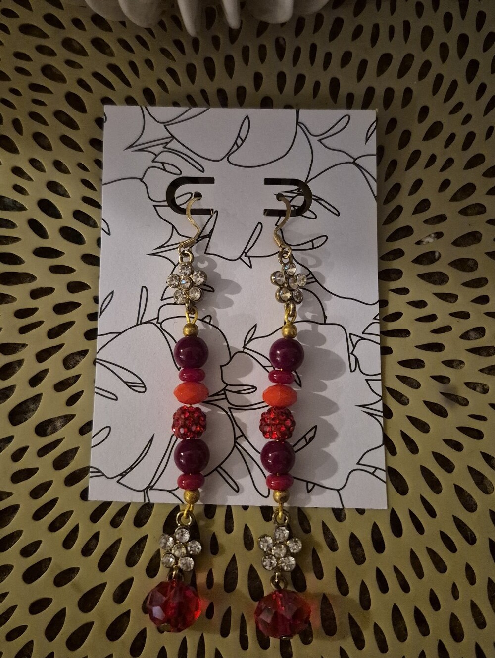 Elegant Gold-Tone Red Beaded Drop Earrings